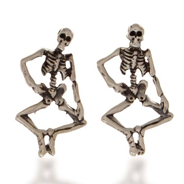 Alternate image for Day of the Dead Sterling Silver Skeleton Button Earrings Fest of the Dead