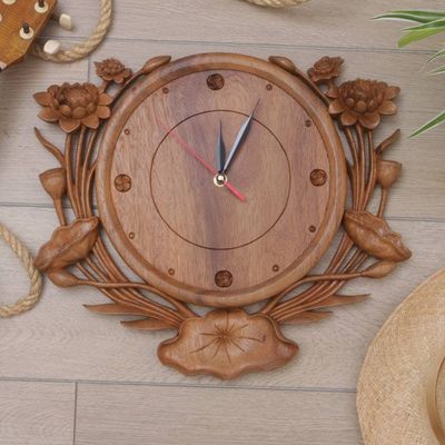 Primary image for Floral Wall Clock Hand-Carved in Bali Lotus Time