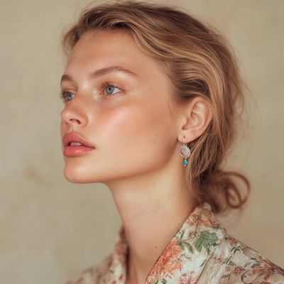 Alternate image for Spring-Themed Sterling Silver and Recon Turquoise Earrings Blooms of Paradise