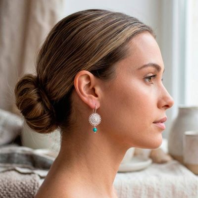 Alternate image for Spring-Themed Sterling Silver and Recon Turquoise Earrings Blooms of Paradise