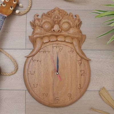 Primary image for Balinese Mythology Themed Hand Carved Wooden Wall Clock Kalarau Midnight
