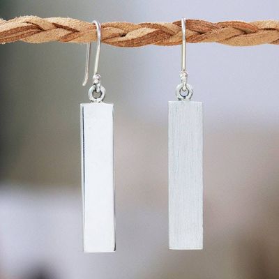 Alternate image for Matte-Finished Minimalist Sterling Silver Dangle Earrings Minimalist Monuments