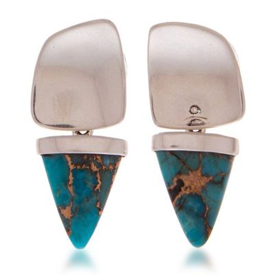 Alternate image for Reconstituted Turquoise Taxco Silver Arrowhead Earrings Modern Arrowhead