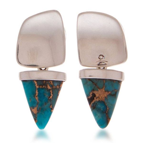 Alternate image for Reconstituted Turquoise Taxco Silver Arrowhead Earrings Modern Arrowhead