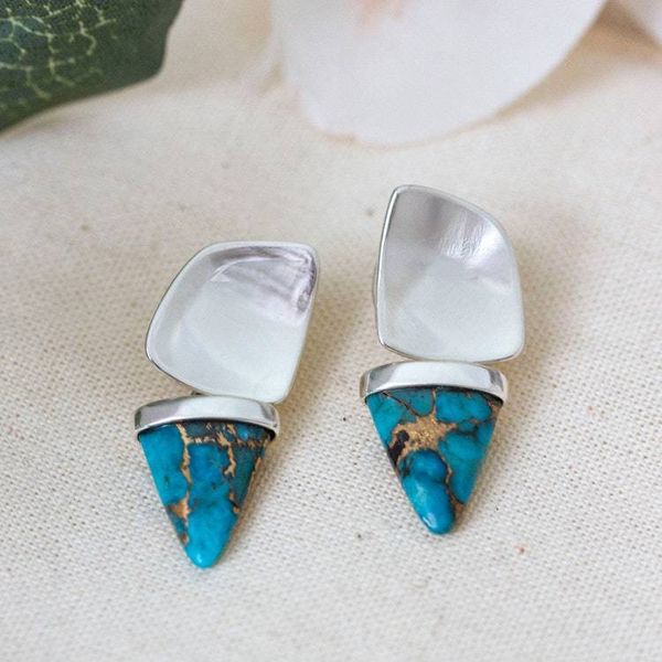 Alternate image for Reconstituted Turquoise Taxco Silver Arrowhead Earrings Modern Arrowhead