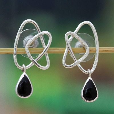 Primary image for Modern Onyx Taxco Silver Earrings with Intertwined Accents Intertwined Flair