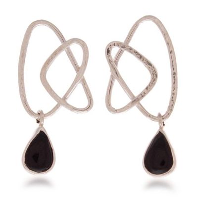 Alternate image for Modern Onyx Taxco Silver Earrings with Intertwined Accents Intertwined Flair