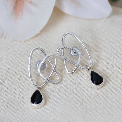 Alternate image for Modern Onyx Taxco Silver Earrings with Intertwined Accents Intertwined Flair