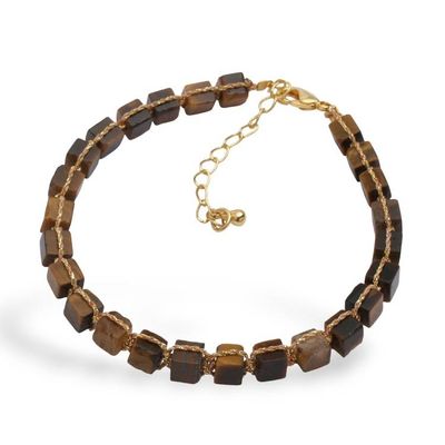Alternate image for Gold-Accented Link Bracelet with Knotted Tigers Eye Beads Classic Chocolate