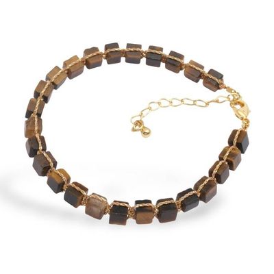 Alternate image for Gold-Accented Link Bracelet with Knotted Tigers Eye Beads Classic Chocolate