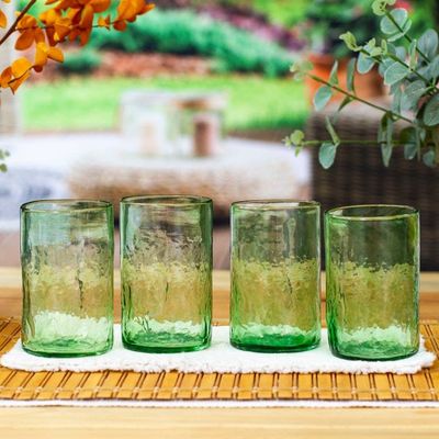 Primary image for Set of 4 Artisan Crafted Blown Glass Green Tumblers Green Mist