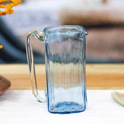 Primary image for Blue Blown Glass Pitcher 23 oz Artisan Crafted Serveware Blue Mist