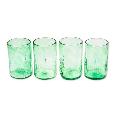 Alternate image for Set of 4 Artisan Crafted Blown Glass Green Tumblers Green Mist