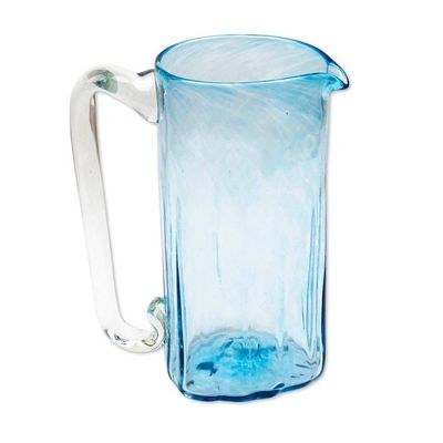 Alternate image for Blue Blown Glass Pitcher 23 oz Artisan Crafted Serveware Blue Mist
