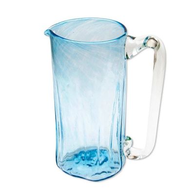 Alternate image for Blue Blown Glass Pitcher 23 oz Artisan Crafted Serveware Blue Mist