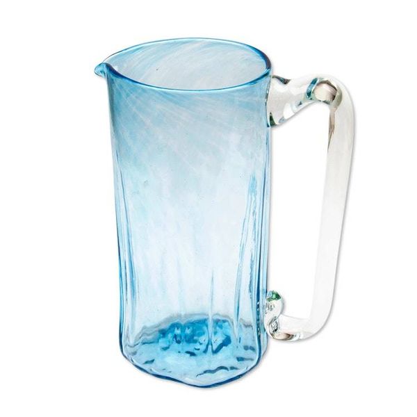 Alternate image for Blue Blown Glass Pitcher 23 oz Artisan Crafted Serveware Blue Mist