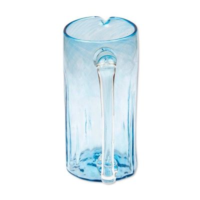 Alternate image for Blue Blown Glass Pitcher 23 oz Artisan Crafted Serveware Blue Mist