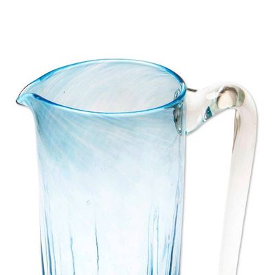 Alternate image for Blue Blown Glass Pitcher 23 oz Artisan Crafted Serveware Blue Mist