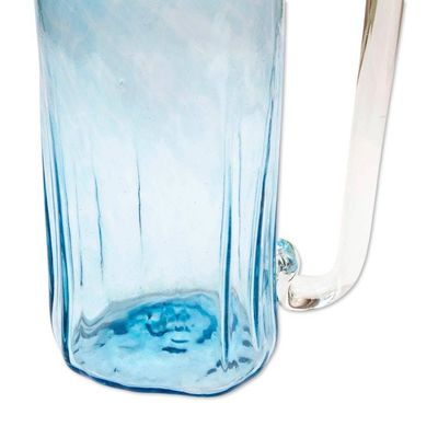 Alternate image for Blue Blown Glass Pitcher 23 oz Artisan Crafted Serveware Blue Mist