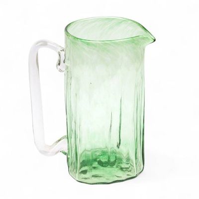 Alternate image for Green Blown Glass Pitcher 21 oz Artisan Crafted Serveware Green Mist