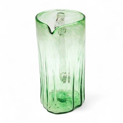 Alternate image for Green Blown Glass Pitcher 21 oz Artisan Crafted Serveware Green Mist