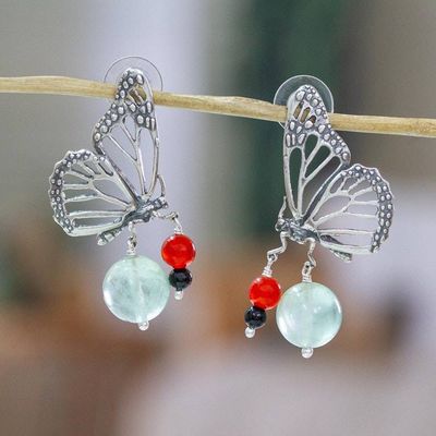 Alternate image for Butterfly-Themed Multi-Gemstone Silver Statement Earrings Sublime Monarch Butterfly