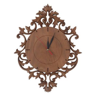 Alternate image for Hand-Carved Suar Wood Wall Clock from Bali Graceful Vine