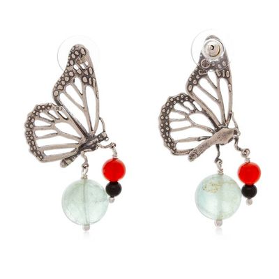Alternate image for Butterfly-Themed Multi-Gemstone Silver Statement Earrings Sublime Monarch Butterfly