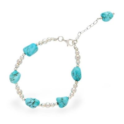 Alternate image for Taxco Silver Natural Turquoise Beaded Station Bracelet Exquisite Aqua