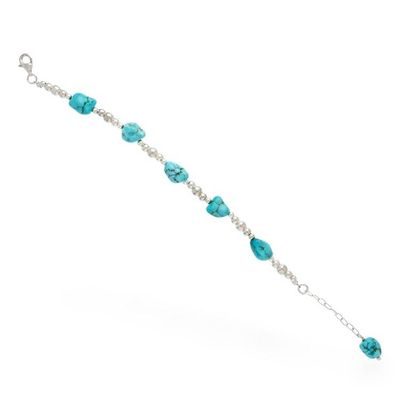 Alternate image for Taxco Silver Natural Turquoise Beaded Station Bracelet Exquisite Aqua
