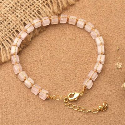 Primary image for Gold-Accented Link Bracelet with Knotted Rose Quartz Stones Strawberry Gin