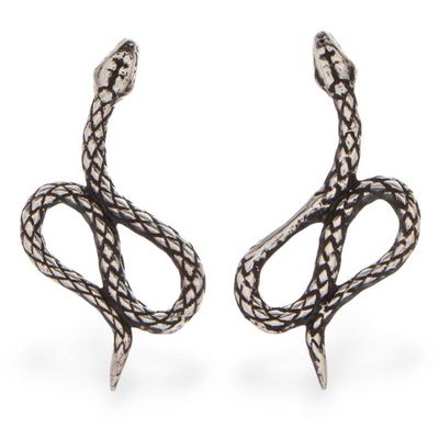 Alternate image for Snake-Themed Taxco Silver Drop Earrings with Textured Finish Enigmatic Snake