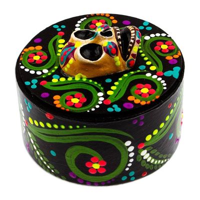 Alternate image for Papier Mache Skull Jewelry Box Made with Recycled Cardboard Skull in Black