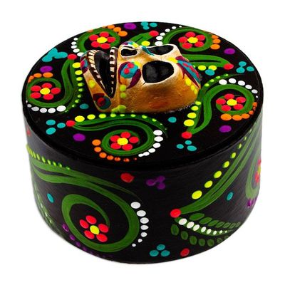 Alternate image for Papier Mache Skull Jewelry Box Made with Recycled Cardboard Skull in Black