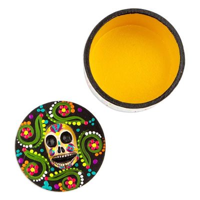 Alternate image for Papier Mache Skull Jewelry Box Made with Recycled Cardboard Skull in Black