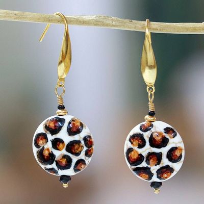 Primary image for Hand-Painted Howlite Dangle Earrings with Brown Spot Design Brown Spot Fantasy