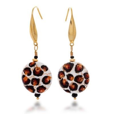 Alternate image for Hand-Painted Howlite Dangle Earrings with Brown Spot Design Brown Spot Fantasy