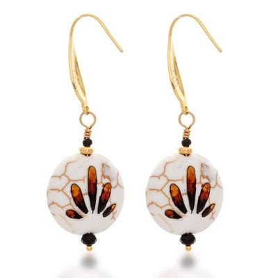 Alternate image for Hand-Painted Howlite Dangle Earrings with Brown Spot Design Brown Spot Fantasy
