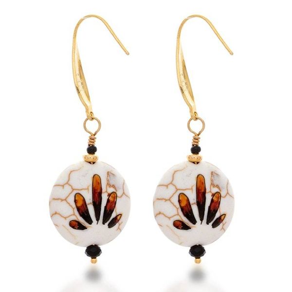 Alternate image for Hand-Painted Howlite Dangle Earrings with Brown Spot Design Brown Spot Fantasy