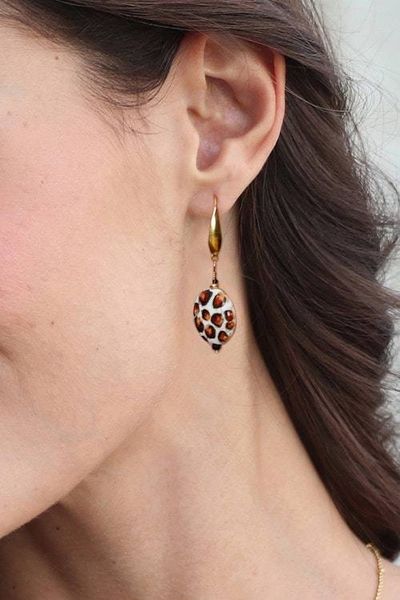 Alternate image for Hand-Painted Howlite Dangle Earrings with Brown Spot Design Brown Spot Fantasy