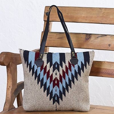 Primary image for Wool Shoulder Bag with Zapotec Diamond Pattern and Leather Diamond Bliss