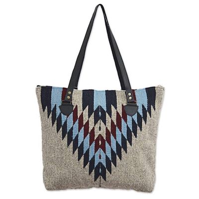 Alternate image for Wool Shoulder Bag with Zapotec Diamond Pattern and Leather Diamond Bliss