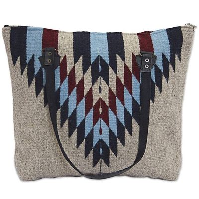 Alternate image for Wool Shoulder Bag with Zapotec Diamond Pattern and Leather Diamond Bliss