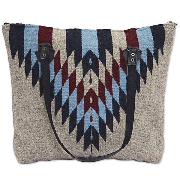 Alternate image for Wool Shoulder Bag with Zapotec Diamond Pattern and Leather Diamond Bliss