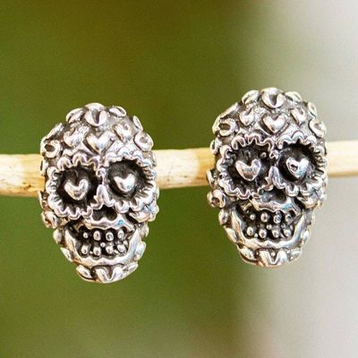 Primary image for Skull Earrings in Taxco Sterling Silver Deadly Love