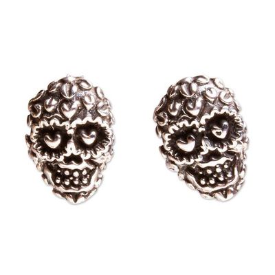 Alternate image for Skull Earrings in Taxco Sterling Silver Deadly Love