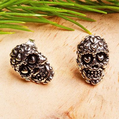 Alternate image for Skull Earrings in Taxco Sterling Silver Deadly Love