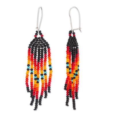 Alternate image for Black and Orange Glass Beaded Dangle Earrings with Hooks Summer Night Breeze