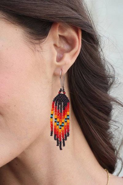 Alternate image for Black and Orange Glass Beaded Dangle Earrings with Hooks Summer Night Breeze