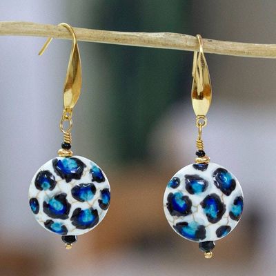 Primary image for Hand-Painted Blue-Spotted Howlite Steel Dangle Earrings Blue Spot Fantasy